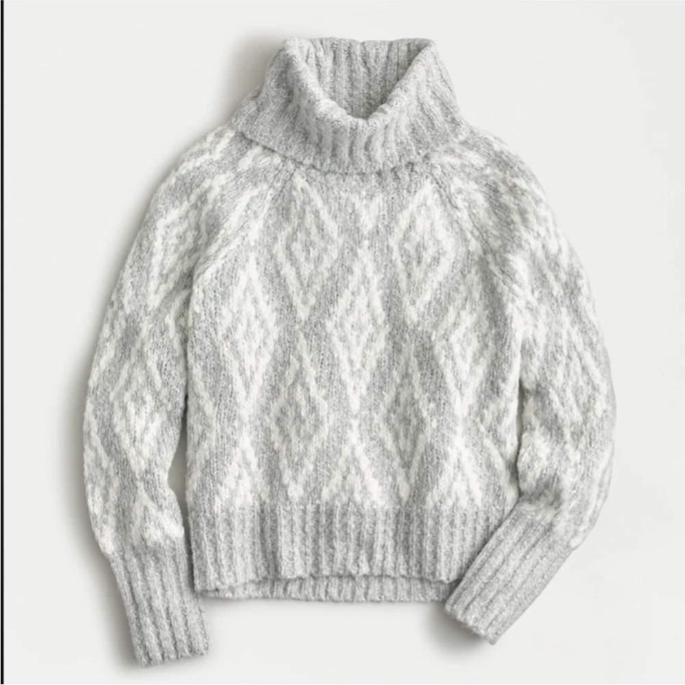 J Crew wool alpaca blend diamond chunky knit Turtleneck Sweater
